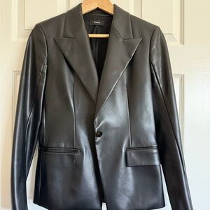 Theory Dark Faux Leather Jacket Used a few times-some neckline peeling